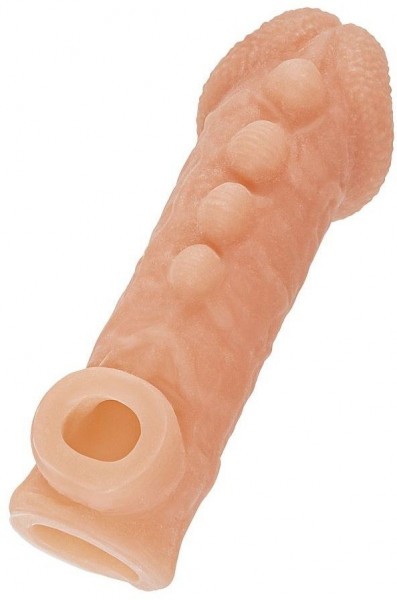 Телесная закрытая насадка с шишечками Cock Sleeve 008 Size M - 15,6 см.