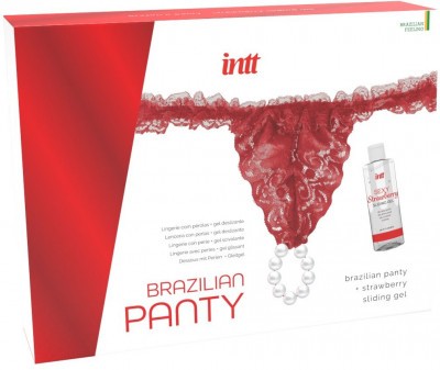 Красные трусики со стимулирующими бусинами и массажным гелем Sliding Gel Strawberry в комплекте