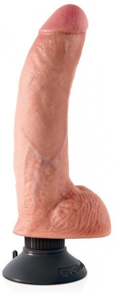 Телесный виброфаллос со съемной присоской 9  Vibrating Cock with Balls - 22,9 см.