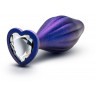 Фиолетовая анальная пробка с кристаллом-сердцем Matrix Wavy Bling Plug - 11,4 см.