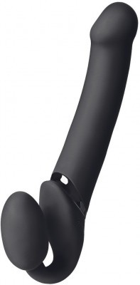 Черный безремневой вибрострапон Vibrating Bendable Strap-On - size L