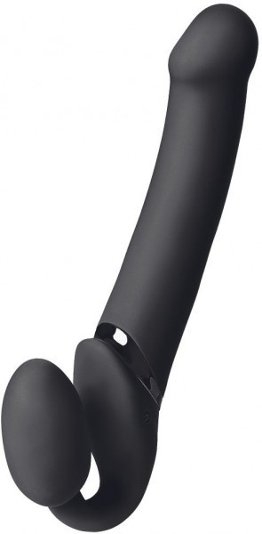 Черный безремневой вибрострапон Vibrating Bendable Strap-On - size L