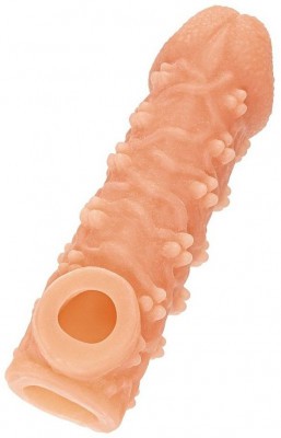 Телесная закрытая насадка с пучками шишечек Cock Sleeve 009 Size L - 17,6 см.