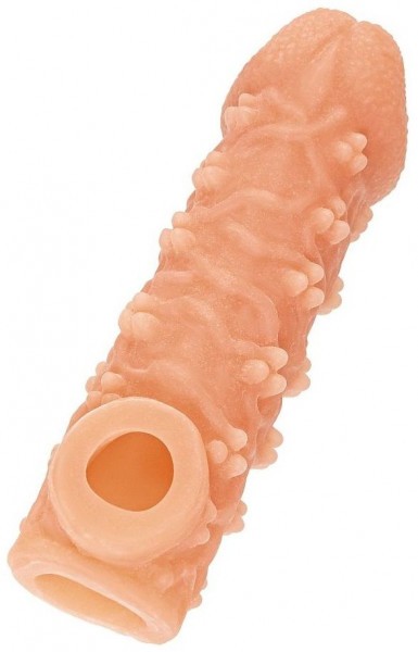 Телесная закрытая насадка с пучками шишечек Cock Sleeve 009 Size L - 17,6 см.
