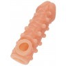 Телесная закрытая насадка с шариками Cock Sleeve 010 Size S - 13,8 см.