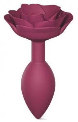 Сливовая анальная пробка с ограничителем-розой Open Rose Size M Butt Plug