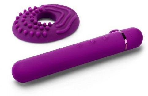 Фиолетовый мини-вибратор Le Wand Baton с текстурированной насадкой - 11,9 см.