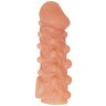 Телесная закрытая насадка с шариками Cock Sleeve 010 Size M - 15,6 см.