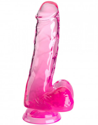 Розовый фаллоимитатор с мошонкой на присоске 6’’ Cock with Balls - 17,8 см.
