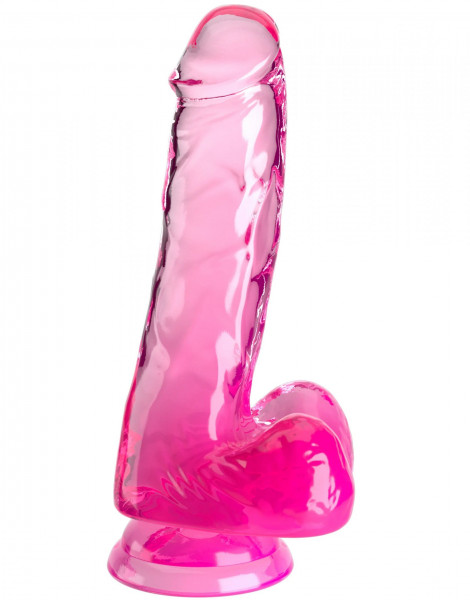 Розовый фаллоимитатор с мошонкой на присоске 6’’ Cock with Balls - 17,8 см.