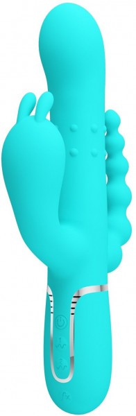 Аквамариновый вибратор для тройной стимуляции Cammy - 22,2 см.