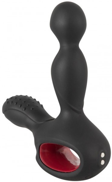 Черный вибромассажер простаты с нагревом и ротацией Prostate Plug - 14,5 см.