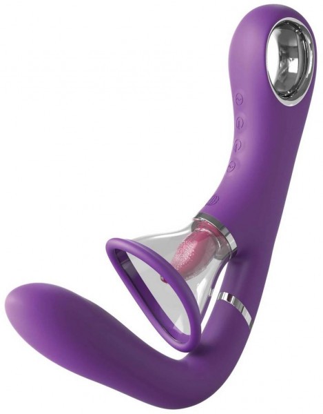 Сиреневый вибростимулятор с помпой и имитатором языка Her Ultimate Pleasure Pro