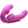 Розовый безремневой страпон с вибрацией и функцией расширения Inflatable Ergo-Fit Strapless Strap-On