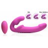 Розовый безремневой страпон с вибрацией и функцией расширения Inflatable Ergo-Fit Strapless Strap-On