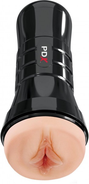 Телесный мастурбатор-вагина в черной колбе Super Luscious Lips XXL