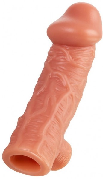 Телесная насадка на фаллос с фиксацией мошонки Cock Sleeve 001 Size M - 15,6 см.