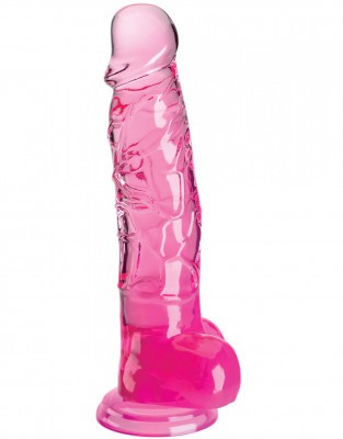 Розовый фаллоимитатор с мошонкой на присоске 8’’ Cock with Balls - 22,2 см.