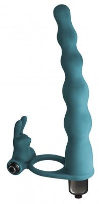 Зеленая вибронасадка для двойного проникновения Jungle Bunny - 17 см.