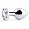 Анальная пробка SILVER PLUG MEDIUM с прозрачным кристаллом - 8,2 см.