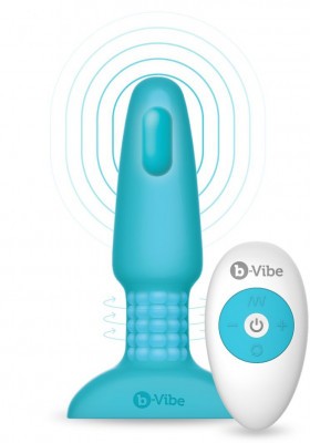 Голубая вибропробка с ротацией шариков RIMMING REMOTE CONTROL PLUG TEAL - 15,2 см.