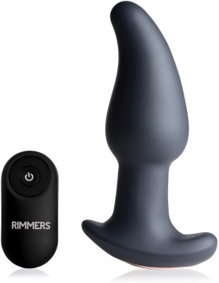 Черная анальная вибропробка с эффектом римминга Gyro M Curved Rimming Plug - 13,7 см.