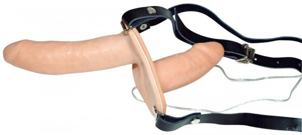 Телесный женский страпон с вагинальной пробкой Strap-On Duo - 15 см.