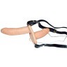 Телесный женский страпон с вагинальной пробкой Strap-On Duo - 15 см.