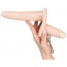 Телесный женский страпон с вагинальной пробкой Strap-On Duo - 15 см.