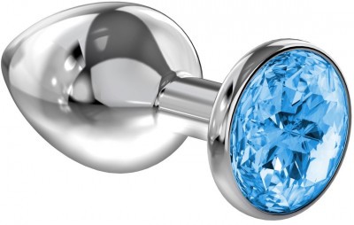 Большая серебристая анальная пробка Diamond Light blue Sparkle Large с голубым кристаллом - 8 см.