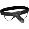 Чёрный полый страпон с вибрацией Unisex Vibrating Hollow Strap-On - 14 см.