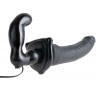 Черный страпон с вагинальной пробкой Deluxe Vibrating Penetrix Strap-On - 19 см.