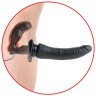Черный страпон с вагинальной пробкой Deluxe Vibrating Penetrix Strap-On - 19 см.