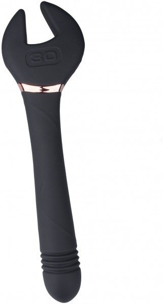 Черный двусторонний вибратор Key Control Massager Wand в форме гаечного ключа