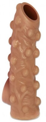 Телесная насадка с бугорками и открытой головкой Nude Sleeve S - 10 см.