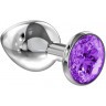 Большая серебристая анальная пробка Diamond Purple Sparkle Large с фиолетовым кристаллом - 8 см.
