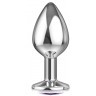 Большая серебристая анальная пробка Diamond Purple Sparkle Large с фиолетовым кристаллом - 8 см.