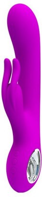 Лиловый вибромассажер с клиторальным отростком Hot Rabbit - 19 см.