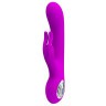 Лиловый вибромассажер с клиторальным отростком Hot Rabbit - 19 см.