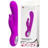 Лиловый вибромассажер с клиторальным отростком Hot Rabbit - 19 см.