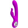 Лиловый вибромассажер с клиторальным отростком Hot Rabbit - 19 см.