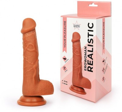 Реалистичный коричневый фаллоимитатор Erowoman - 18,5 см.