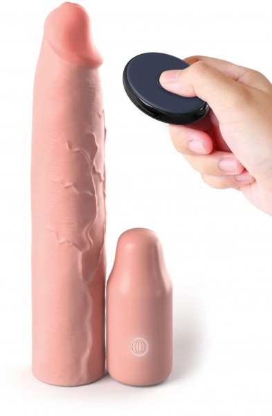 Телесная вибронасадка на член 3  Vibrating Mega X-tension with Remote - 22,9 см.