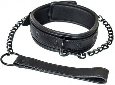 Черный ошейник с поводком Kinky