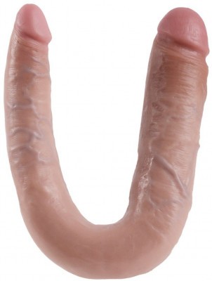 Телесный двусторонний фаллоимитатор U-Shaped Large Double Trouble - 44,4 см.
