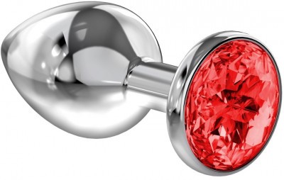 Большая серебристая анальная пробка Diamond Red Sparkle Large с красным кристаллом - 8 см.