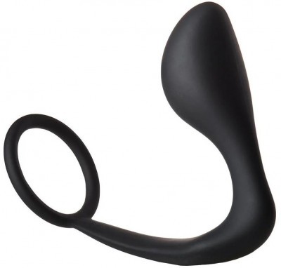 Черное эрекционное кольцо с анальной пробкой Anal Plug With Cockring