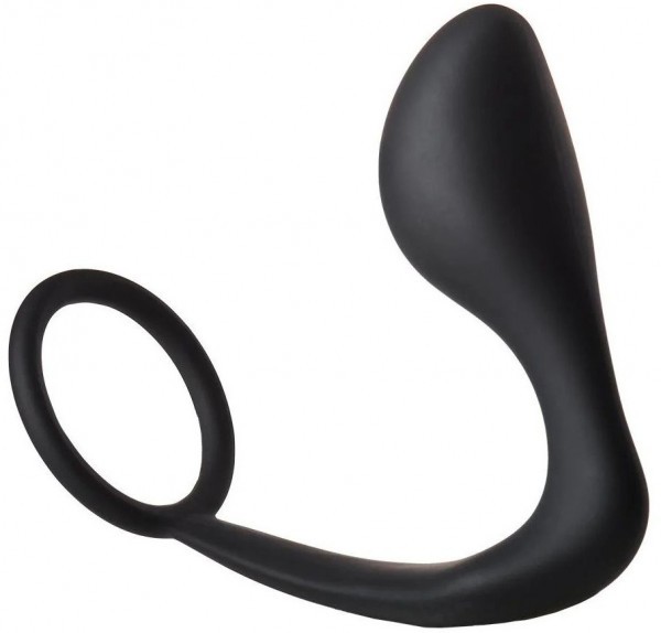 Черное эрекционное кольцо с анальной пробкой Anal Plug With Cockring