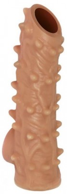Телесная насадка с шипами и открытой головкой Nude Sleeve S - 10 см.