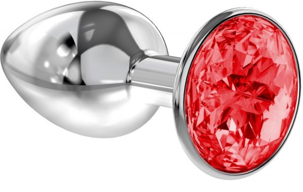 Малая серебристая анальная пробка Diamond Red Sparkle Small с красным кристаллом - 7 см.